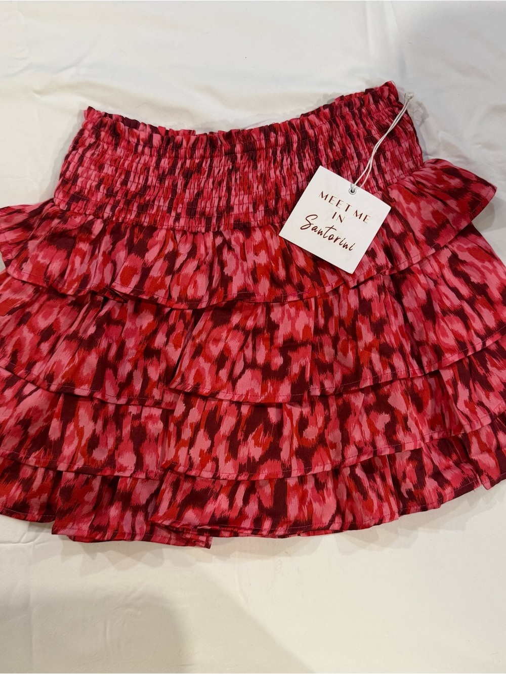 Meet Me in Santorini Pink & Red Tiered Mini Skirt